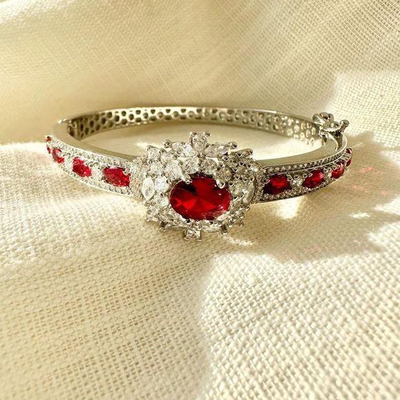 Ruby red cubic zirconia intricate bangle bracelet - Picture 1 of 7
